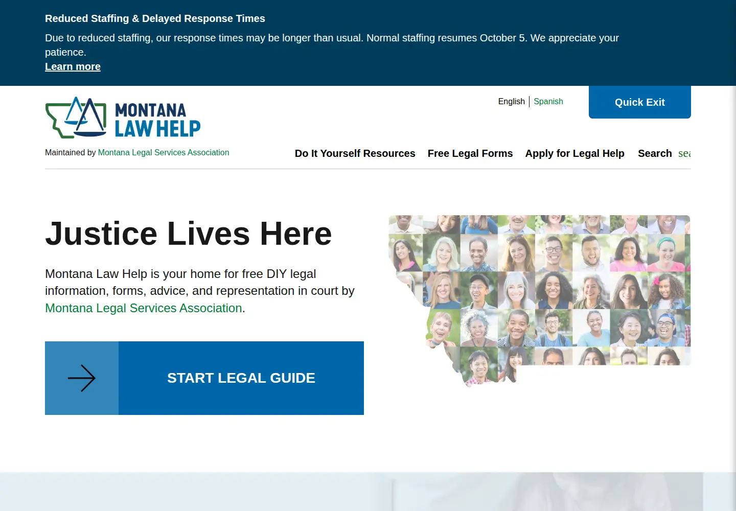 Captured homepage of montanalawhelp.org in the current scan