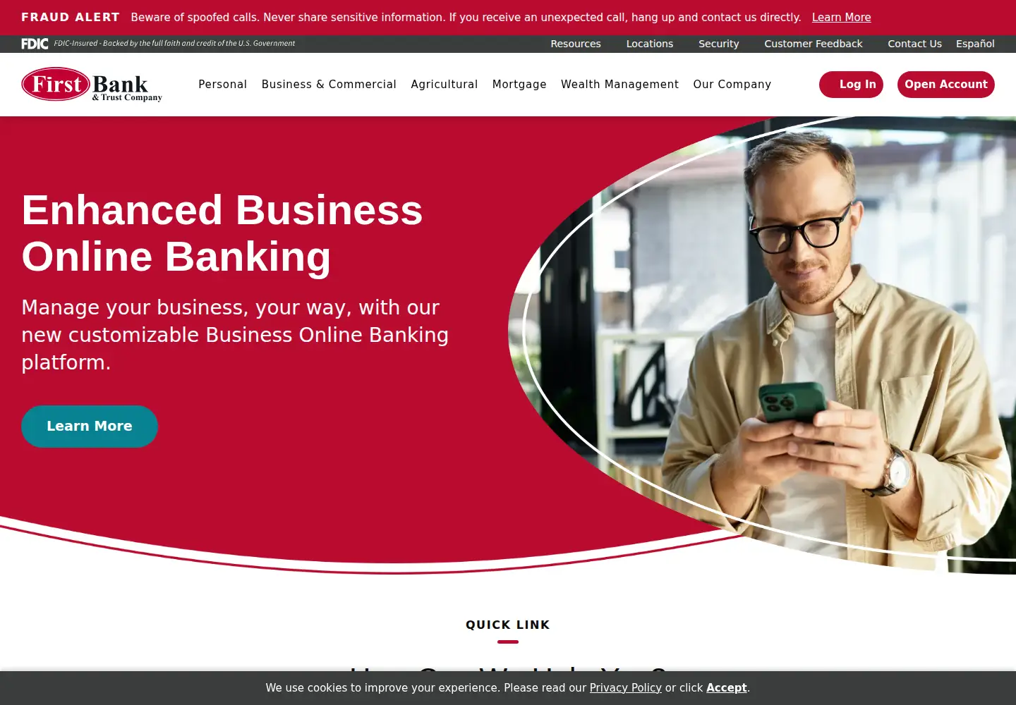 Captured homepage of firstbank.com in the current scan