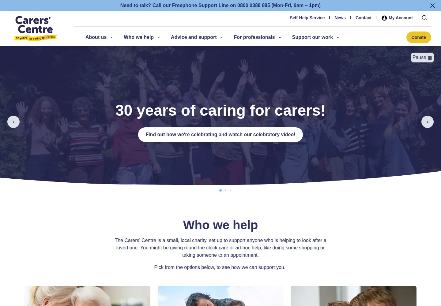 Captured homepage of banescarerscentre.org.uk in the current scan