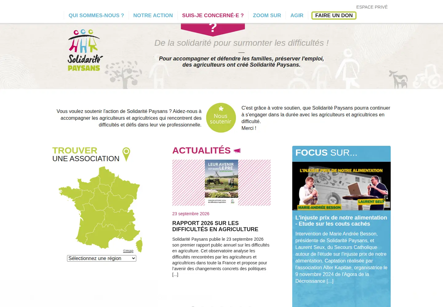 Captured homepage of solidaritepaysans.org in the current scan