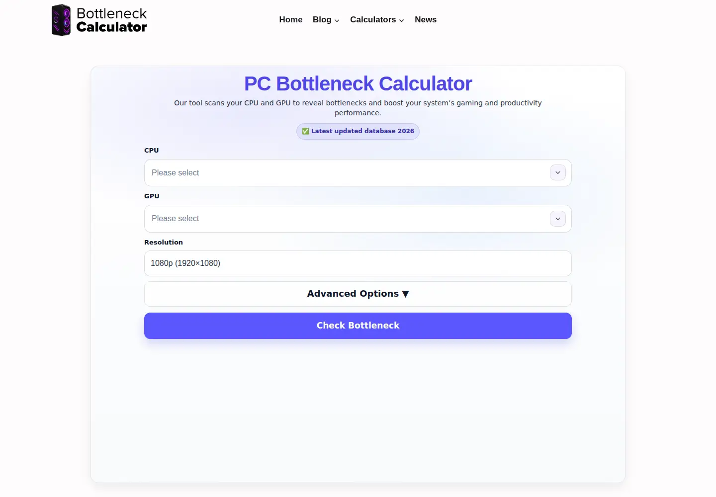 Captured homepage of bottleneckcalculatoronline.com in the current scan