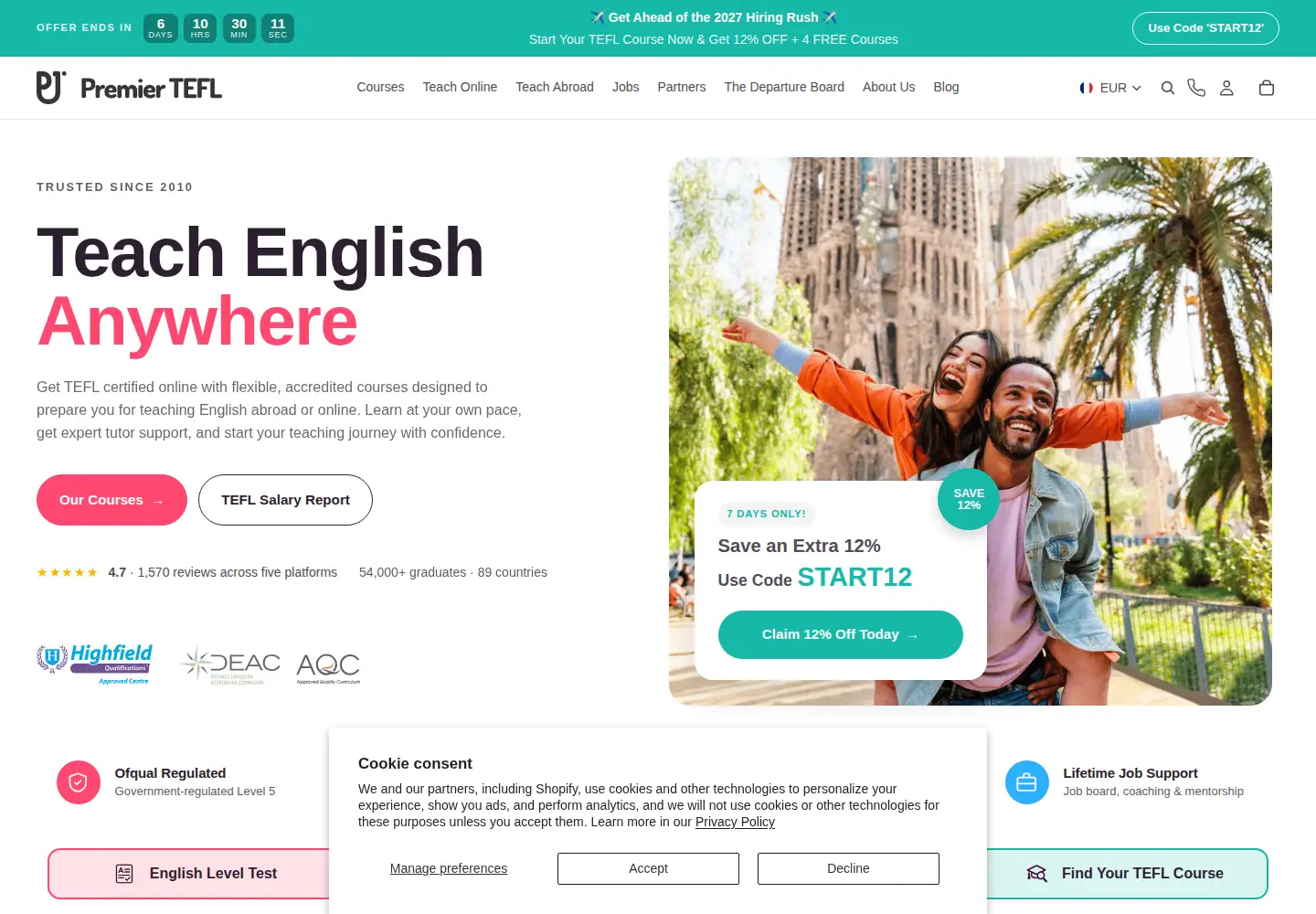 Captured homepage of premiertefl.com in the current scan