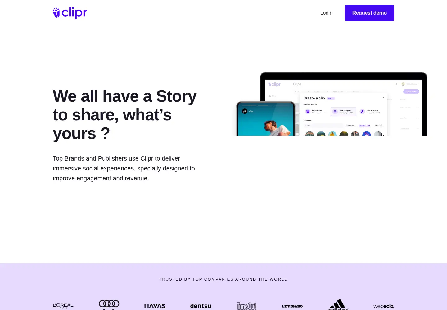 Captured homepage of clipr.co in the current scan