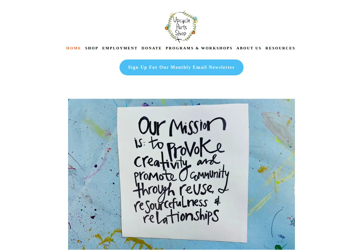 Captured homepage of upcyclepartsshop.org in the current scan