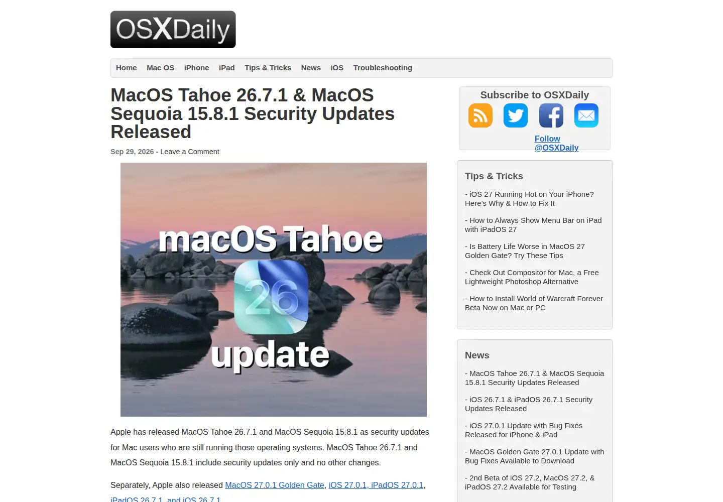 Screenshot of osxdaily.com