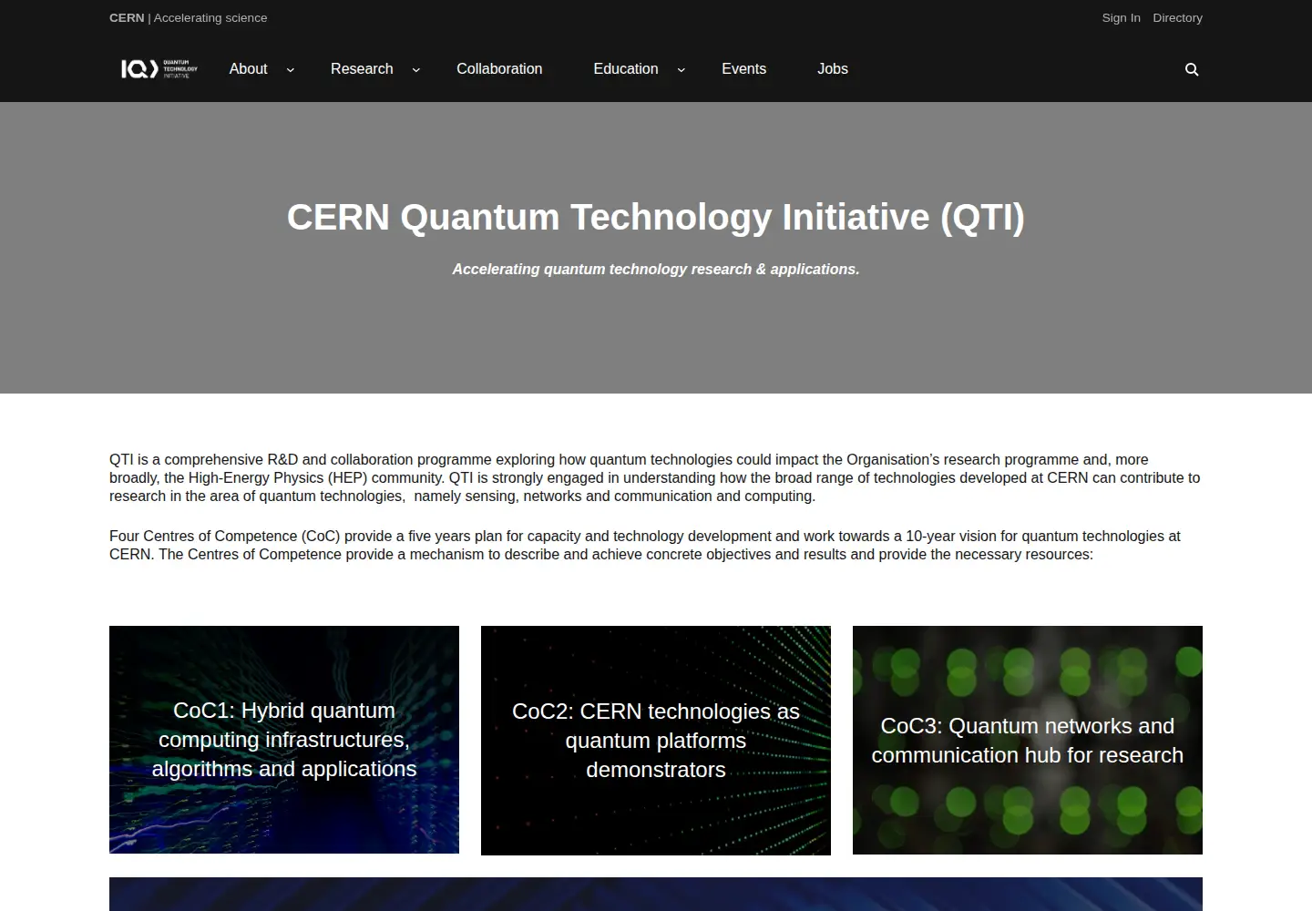 Screenshot of quantum.cern