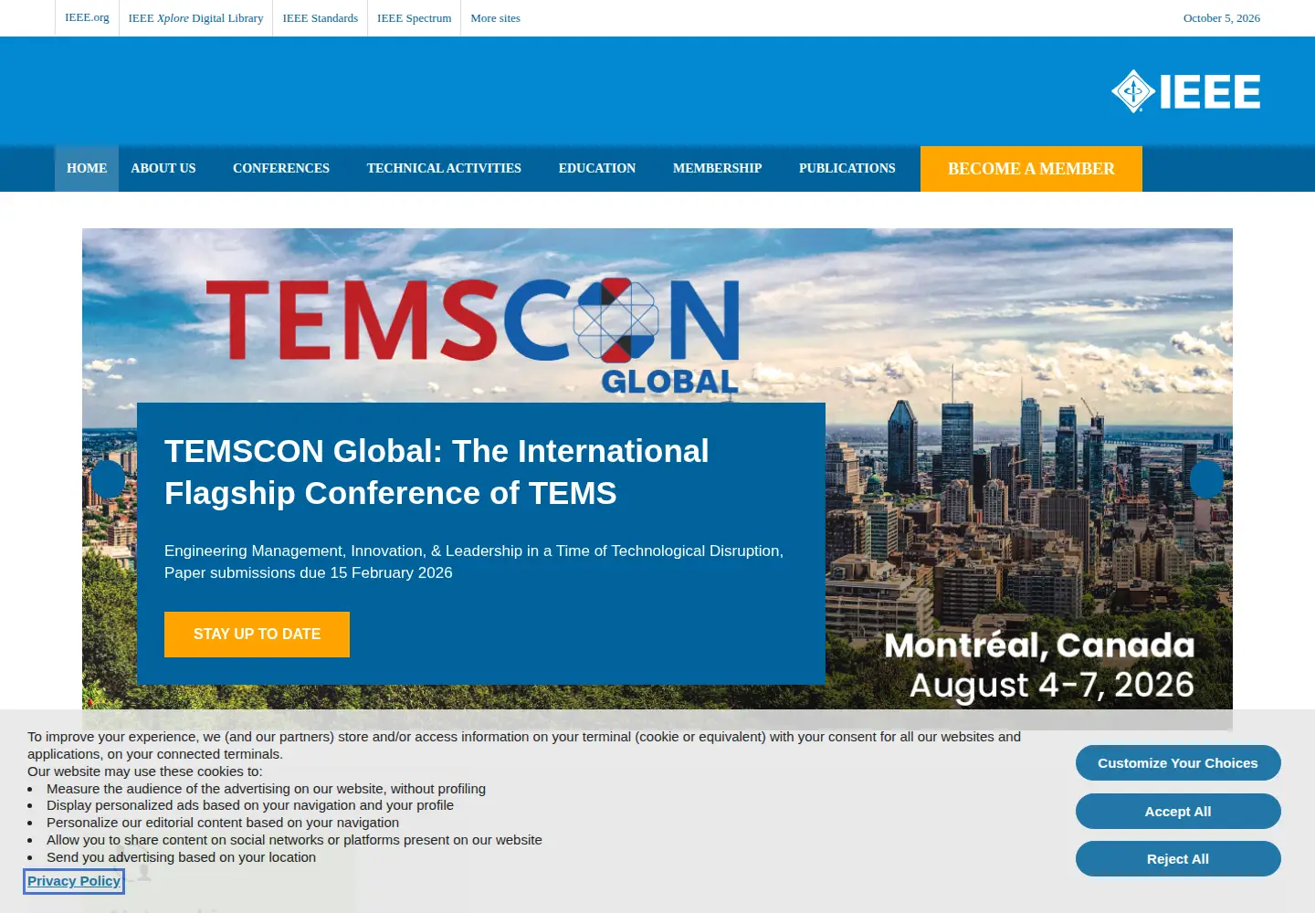Captured homepage of ieee-tems.org in the current scan