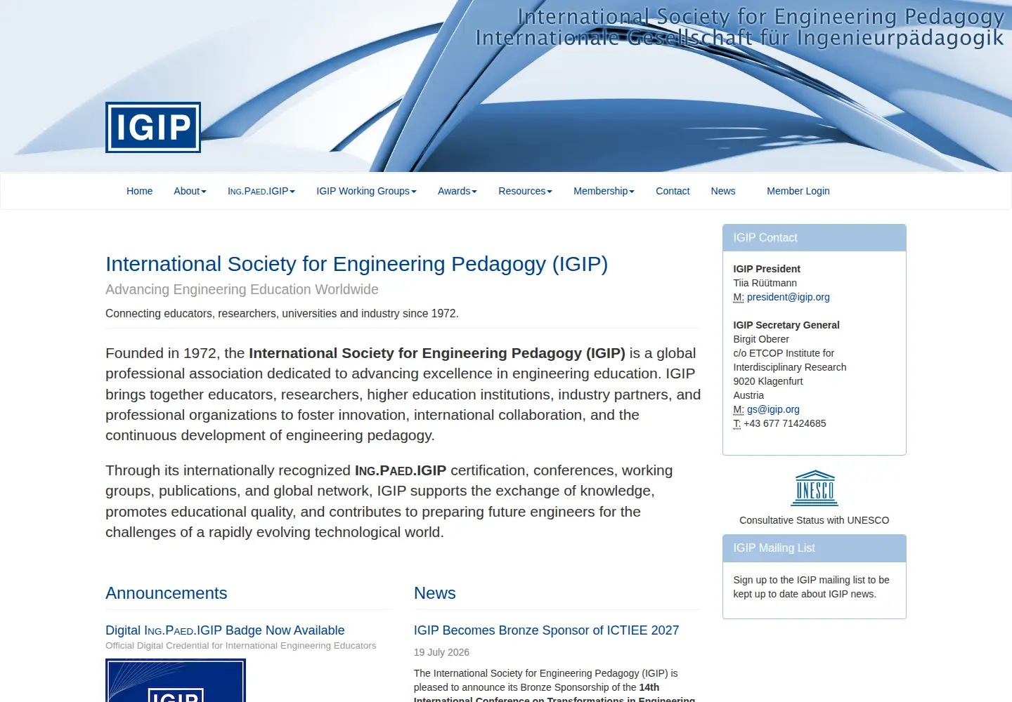 Captured homepage of igip.org in the current scan