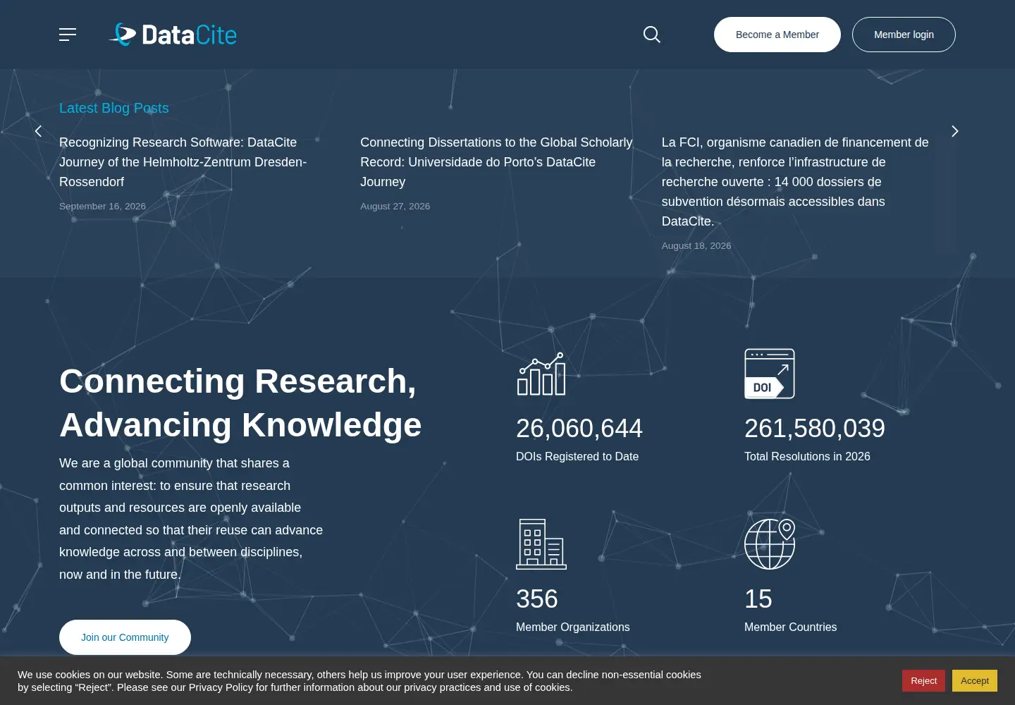 Screenshot of datacite.org