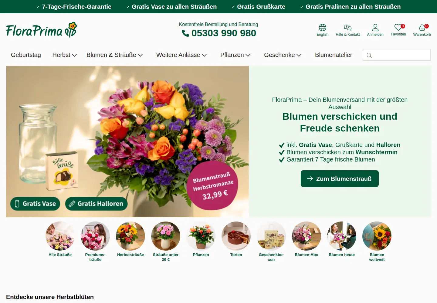 Captured homepage of floraprima.de in the current scan