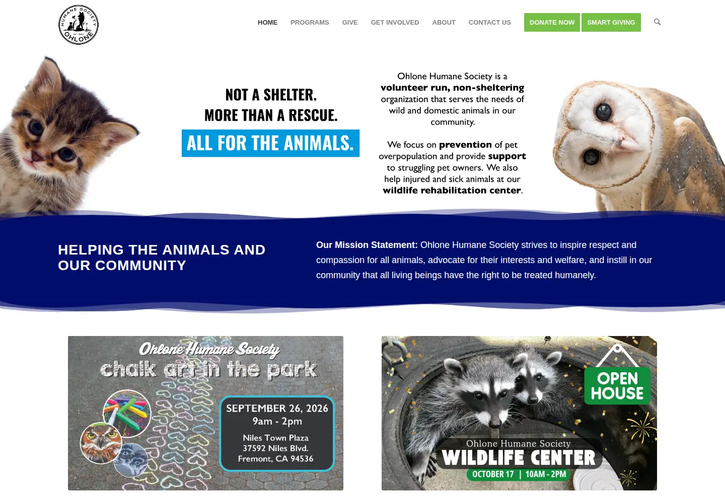 Captured homepage of ohlonehumanesociety.org in the current scan