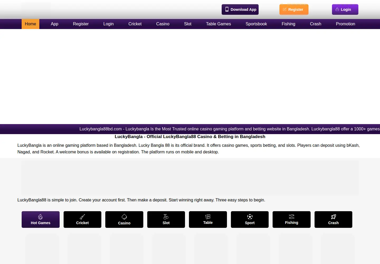 Screenshot of luckybangla88bd.com