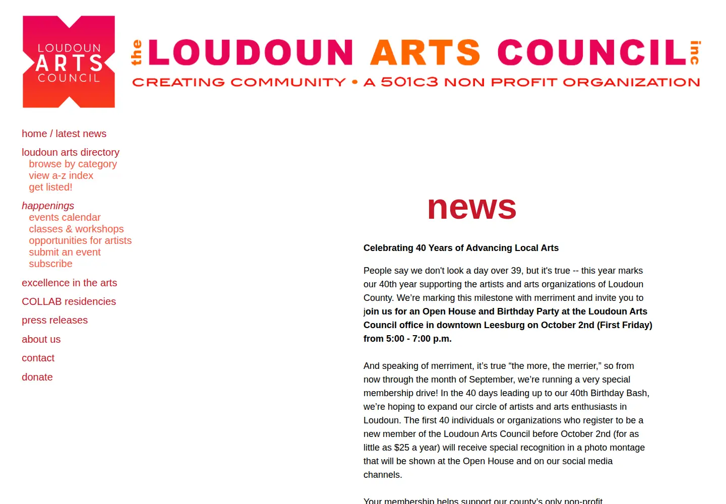 Screenshot of loudounarts.org