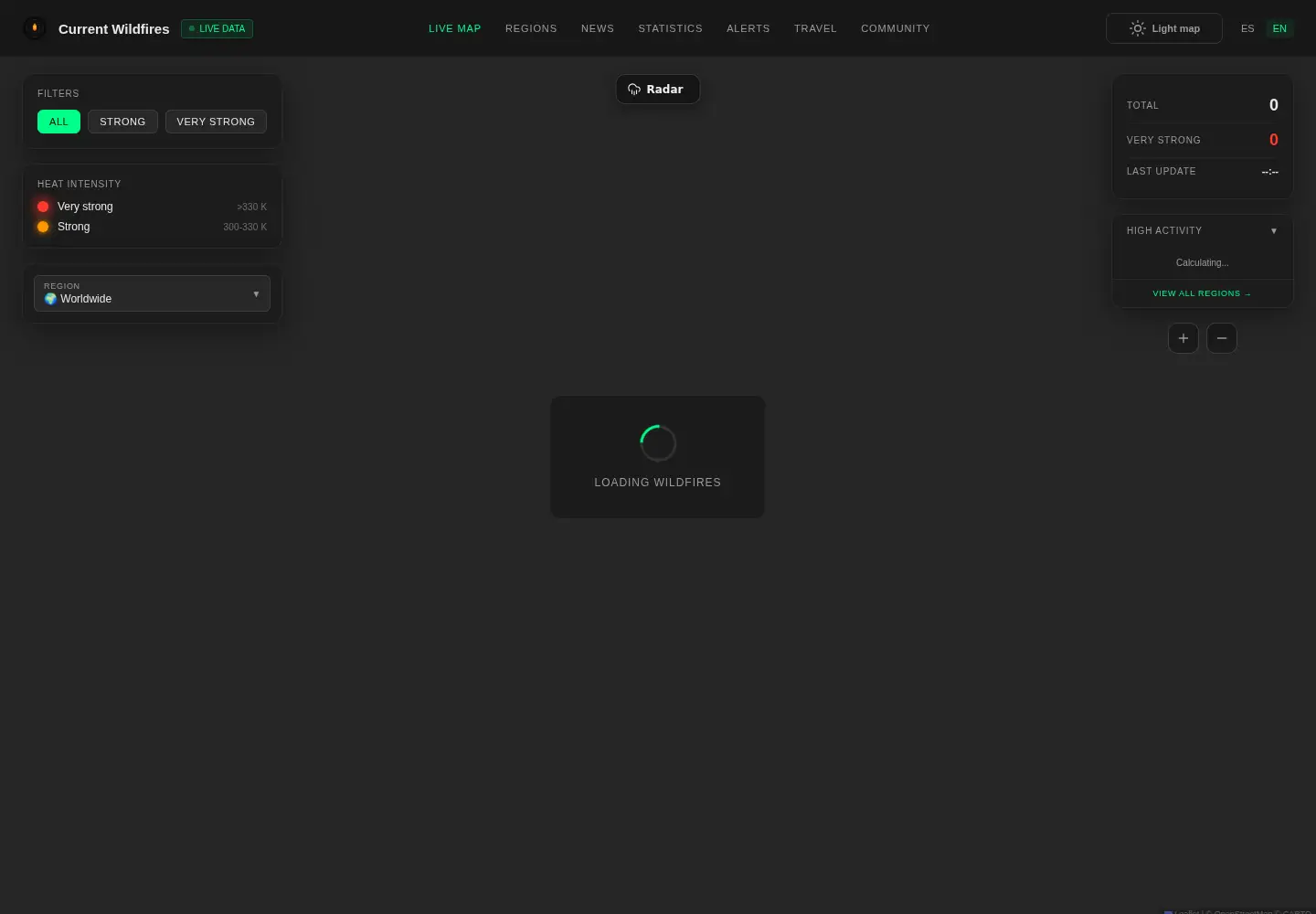 Captured homepage of currentwildfires.com in the current scan