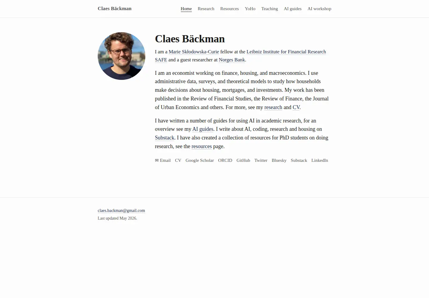 Captured homepage of claesbackman.com in the current scan
