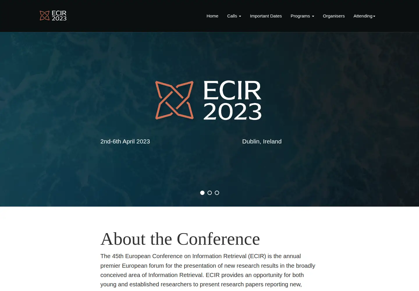 Screenshot of ecir2023.org
