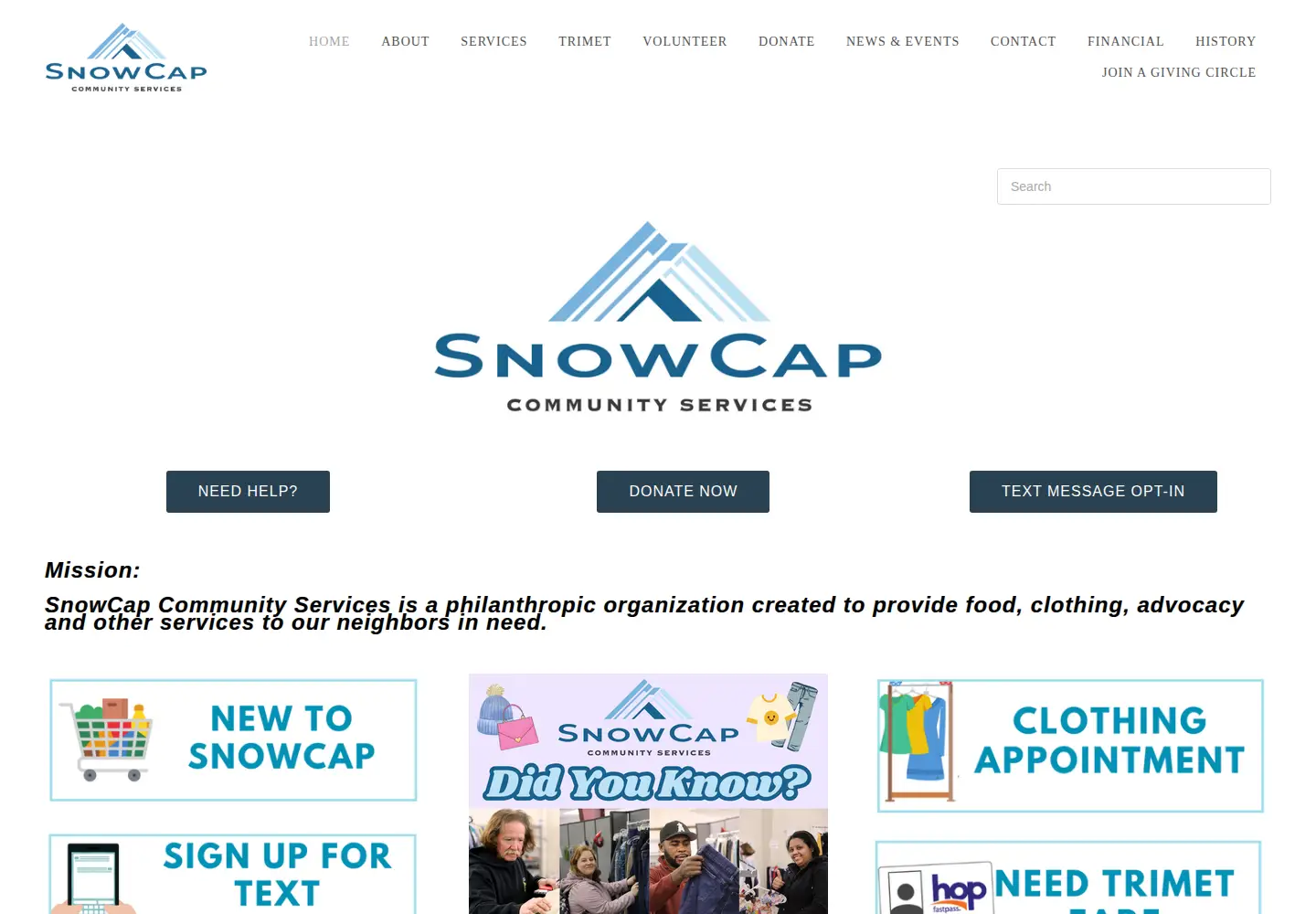 Captured homepage of snowcap.org in the current scan