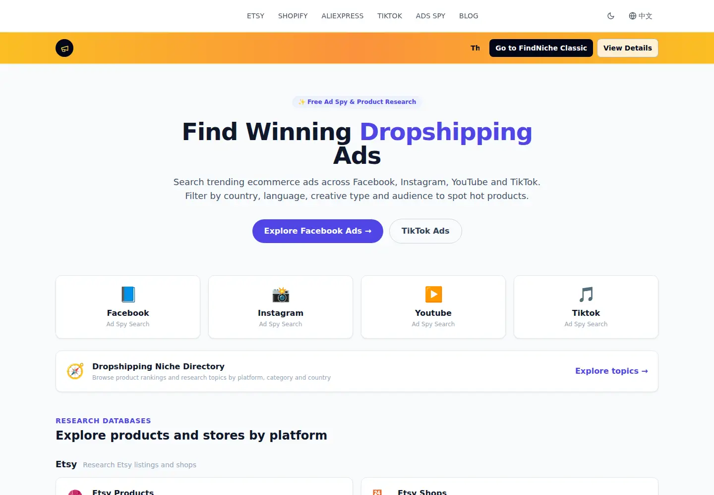 Captured homepage of findniche.com in the current scan