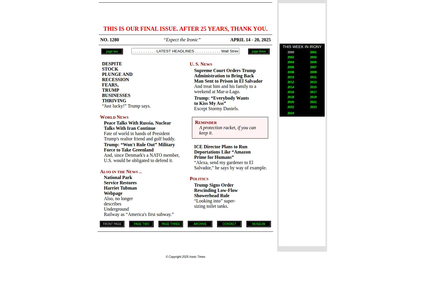 Captured homepage of ironictimes.com in the current scan