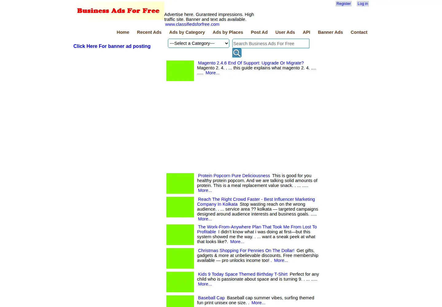 Captured homepage of businessadsforfree.net in the current scan