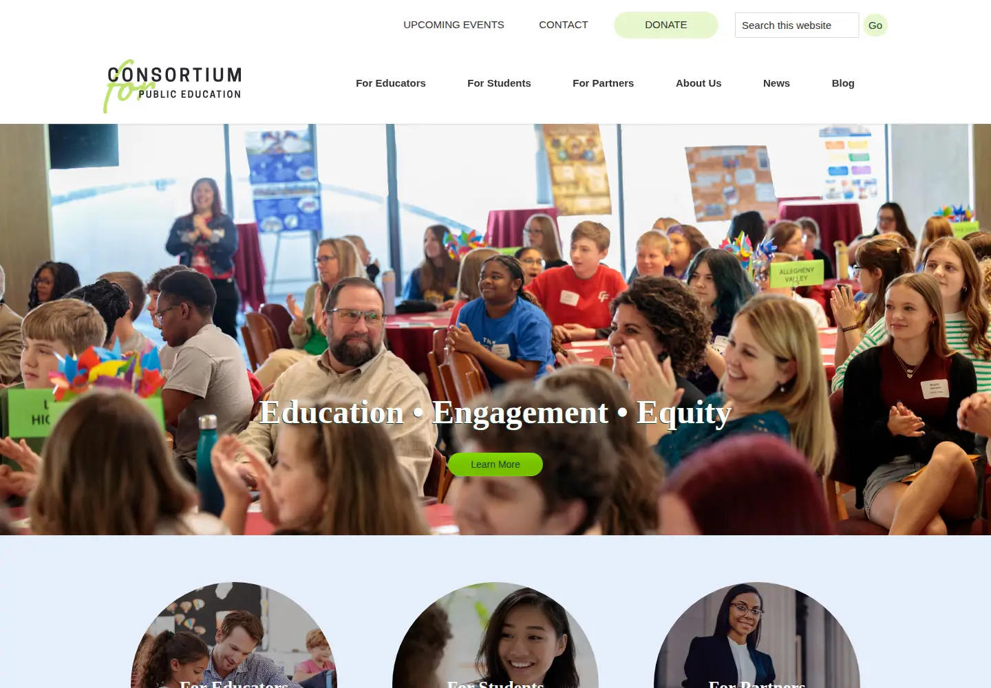 Captured homepage of theconsortiumforpubliceducation.org in the current scan