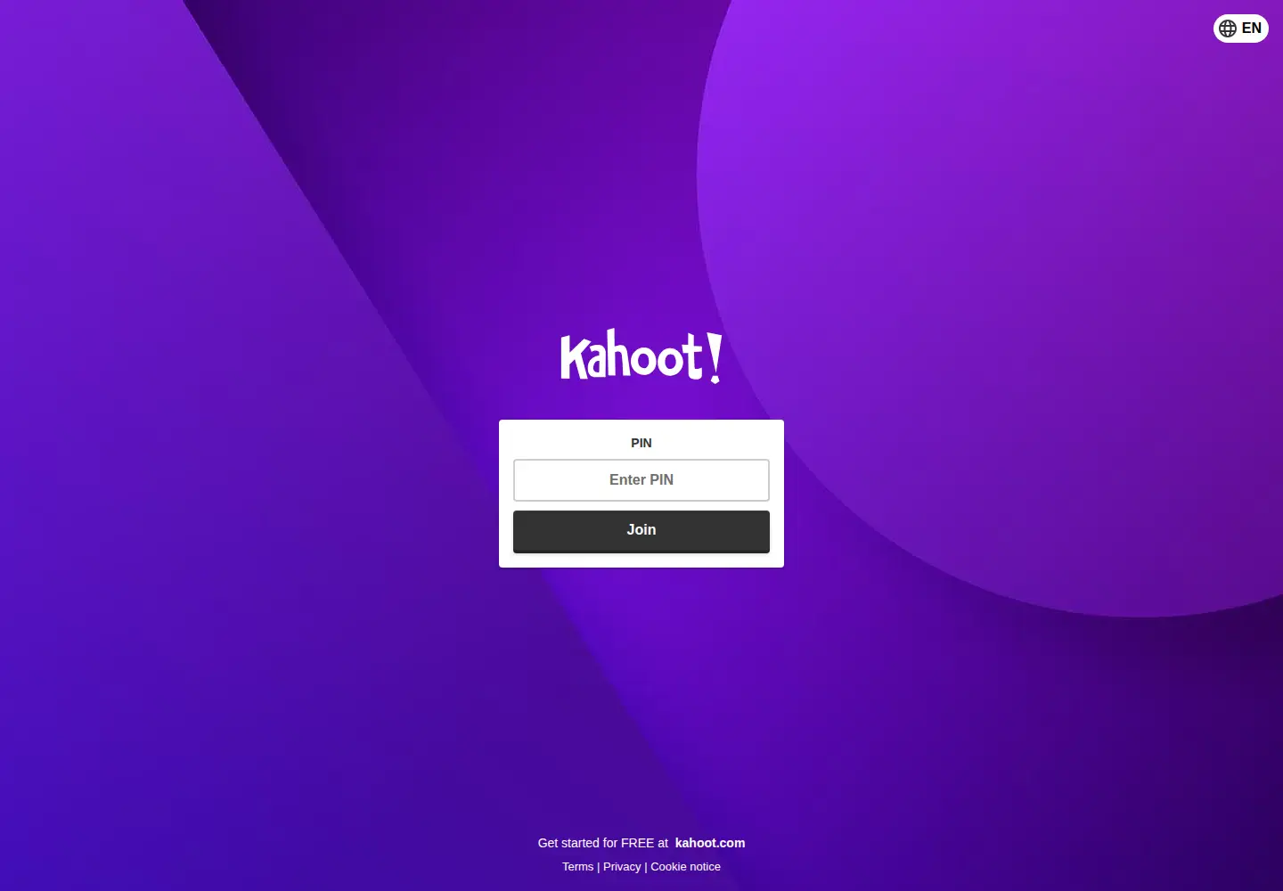 Screenshot of kahoot.it