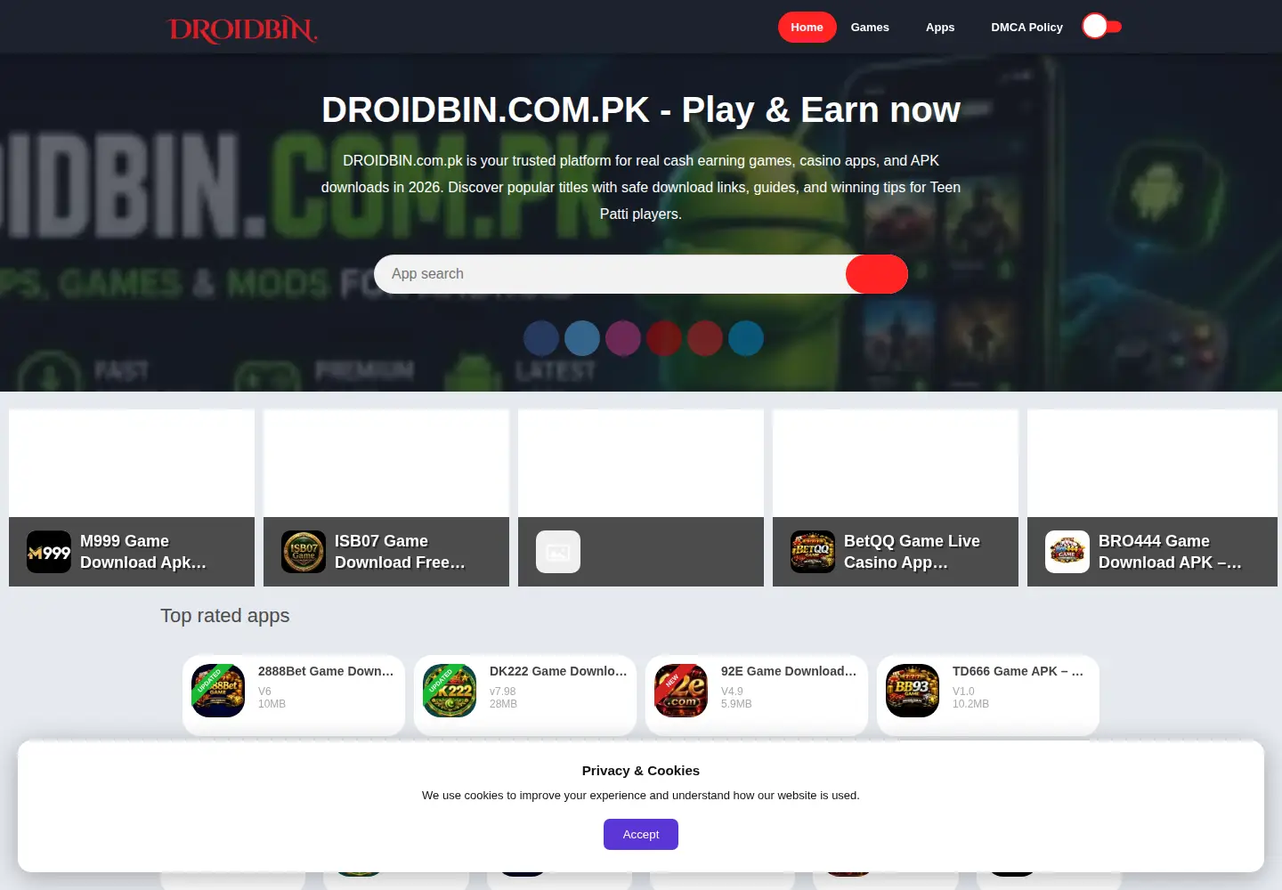 Captured homepage of droidbin.com.pk in the current scan
