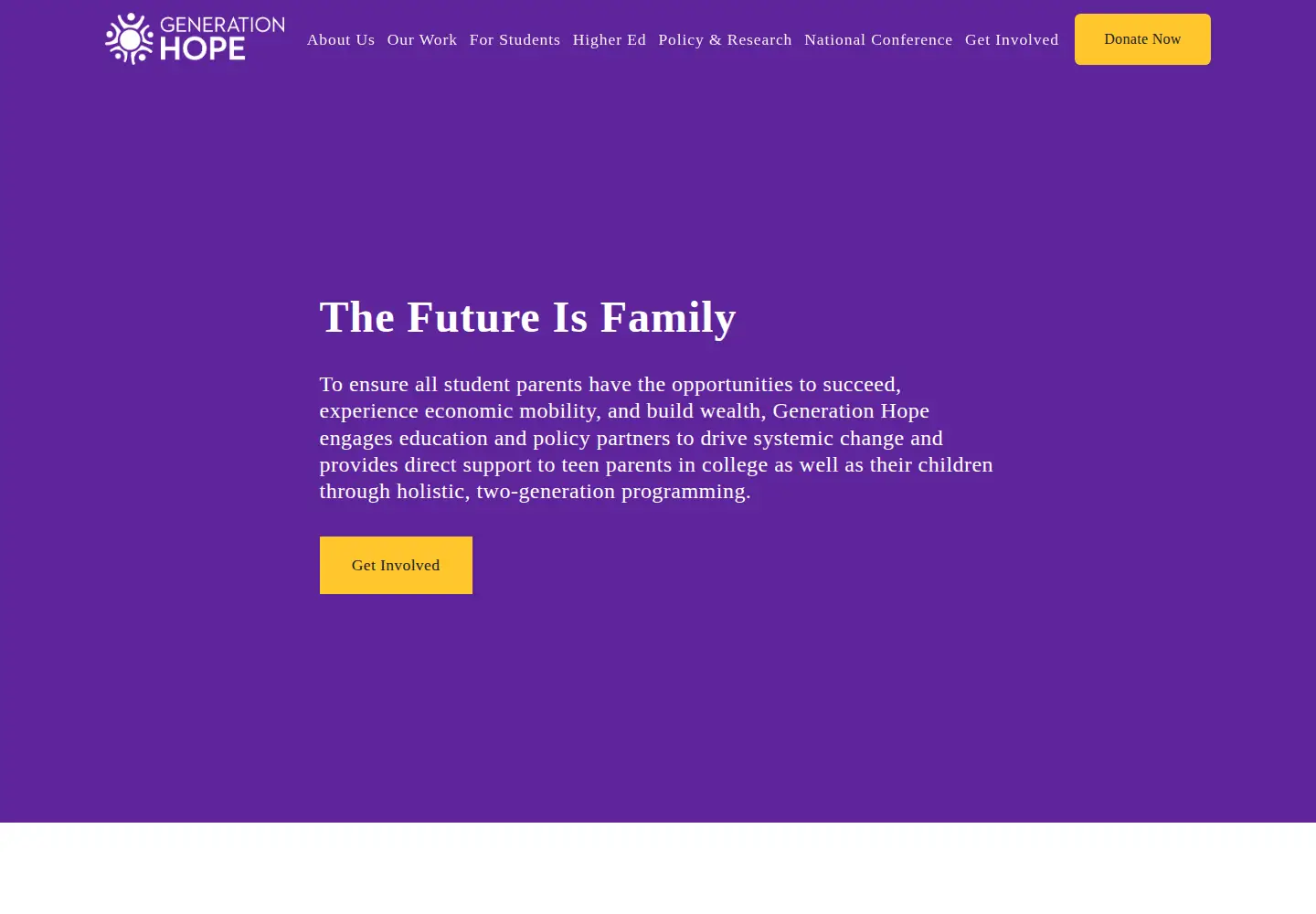 Captured homepage of generationhope.org in the current scan