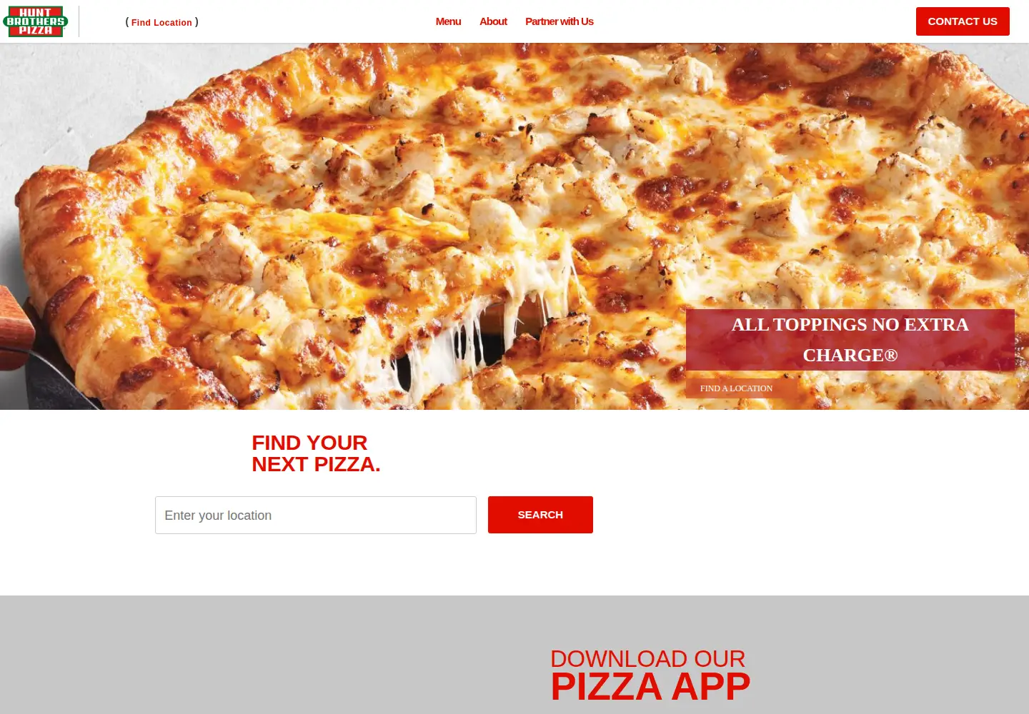 Captured homepage of huntbrotherspizza.com in the current scan