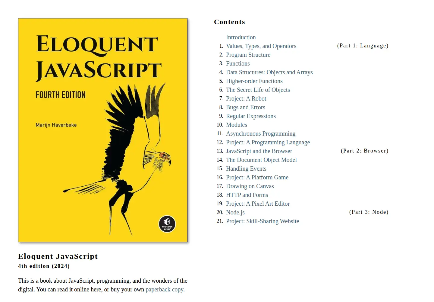 Screenshot of eloquentjavascript.net
