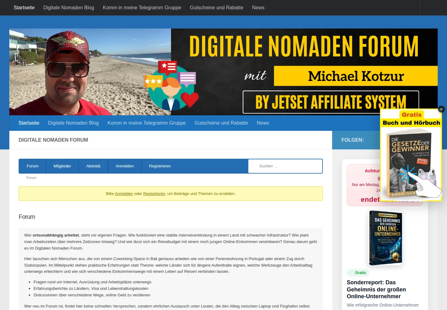 Captured homepage of digitale-nomaden-forum.de in the current scan