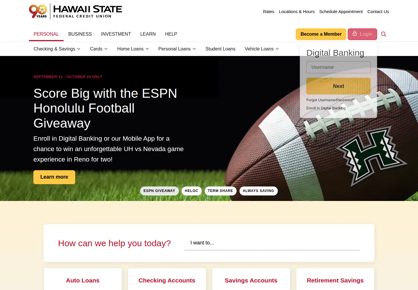 Captured homepage of hawaiistatefcu.com in the current scan