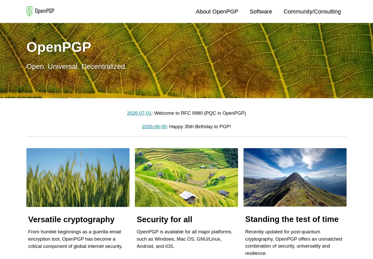 Captured homepage of openpgp.org in the current scan