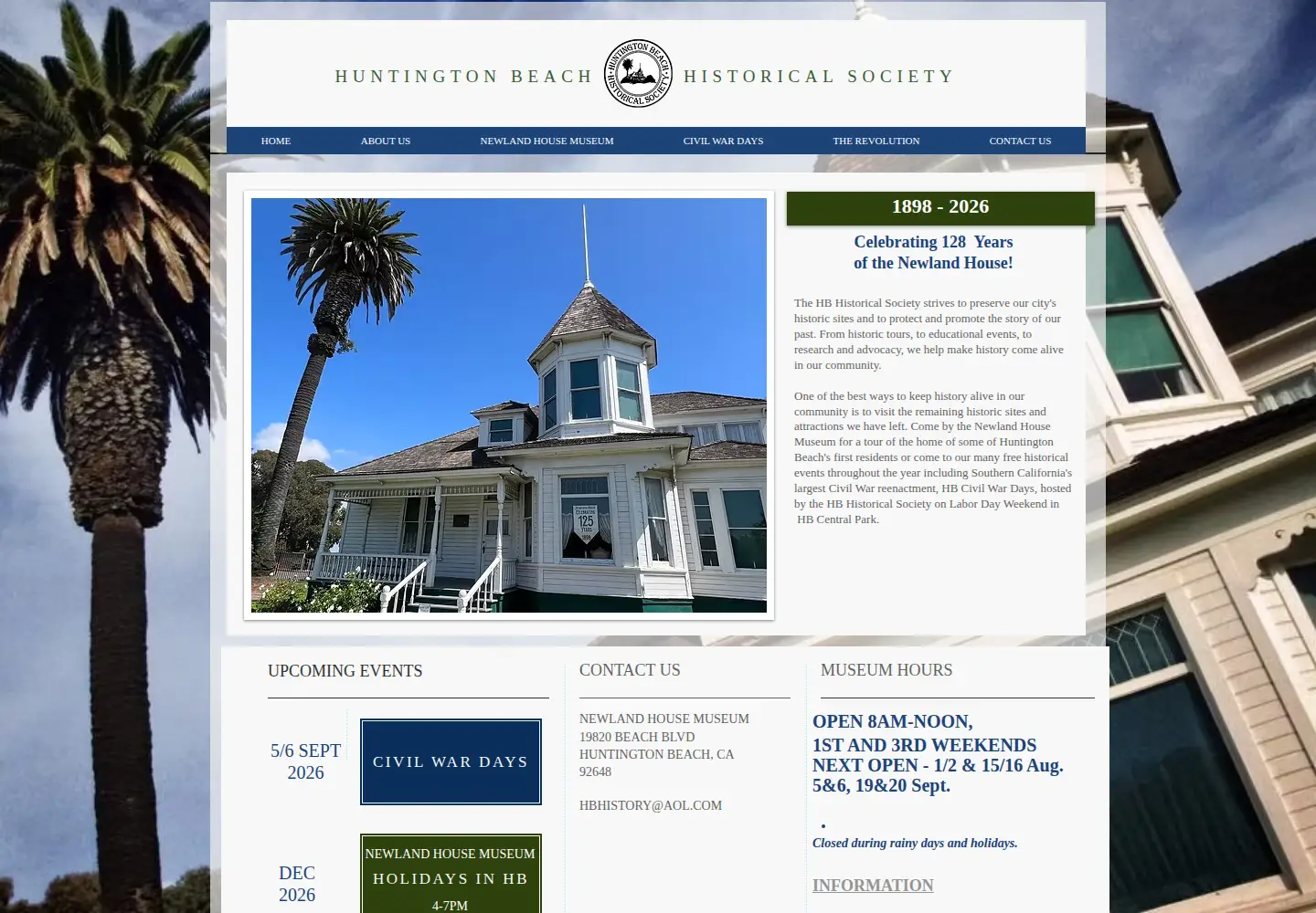 Captured homepage of hbhistory.org in the current scan
