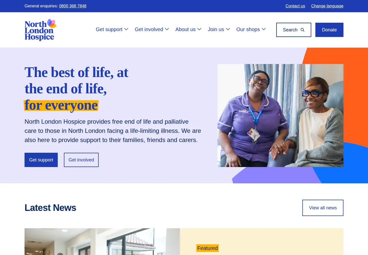 Captured homepage of northlondonhospice.org in the current scan