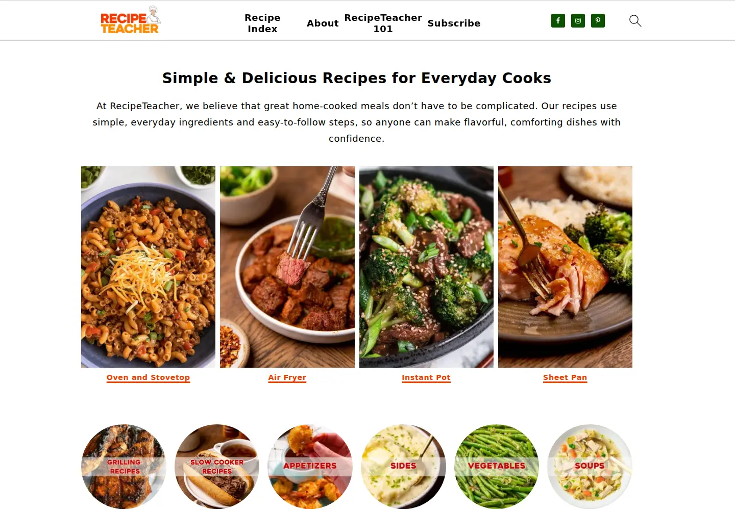 Captured homepage of recipeteacher.com in the current scan