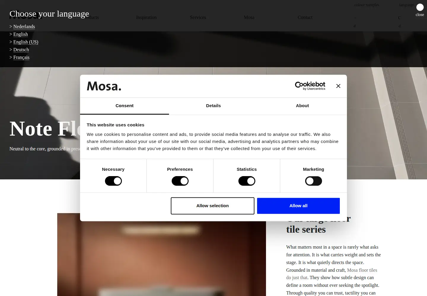 Captured homepage of mosa.com in the current scan