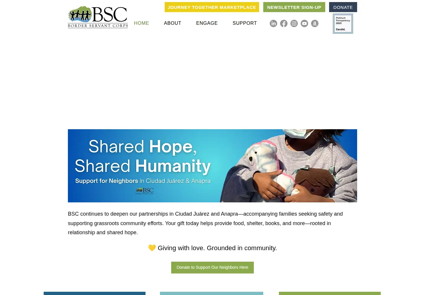 Captured homepage of borderservantcorps.org in the current scan