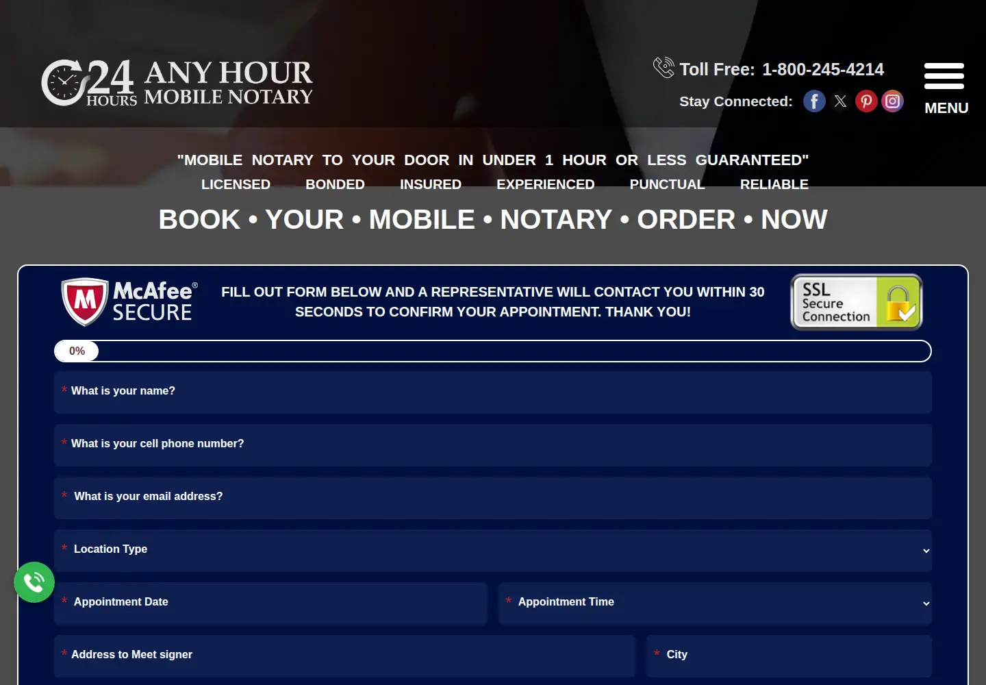 Captured homepage of anyhourmobilenotary.com in the current scan