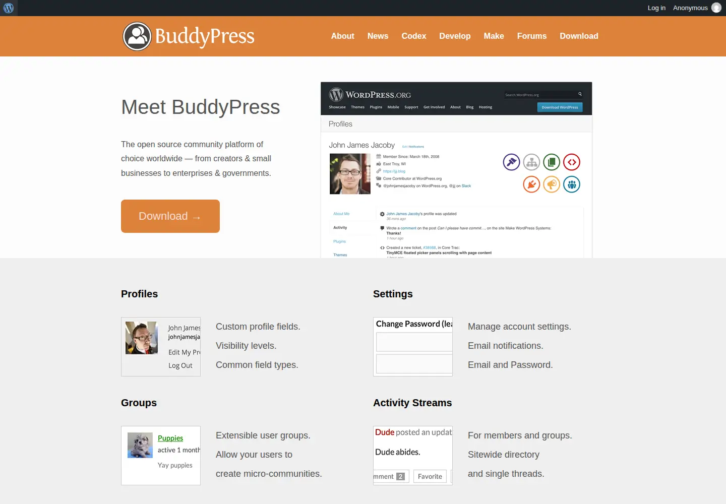 Screenshot of buddypress.org