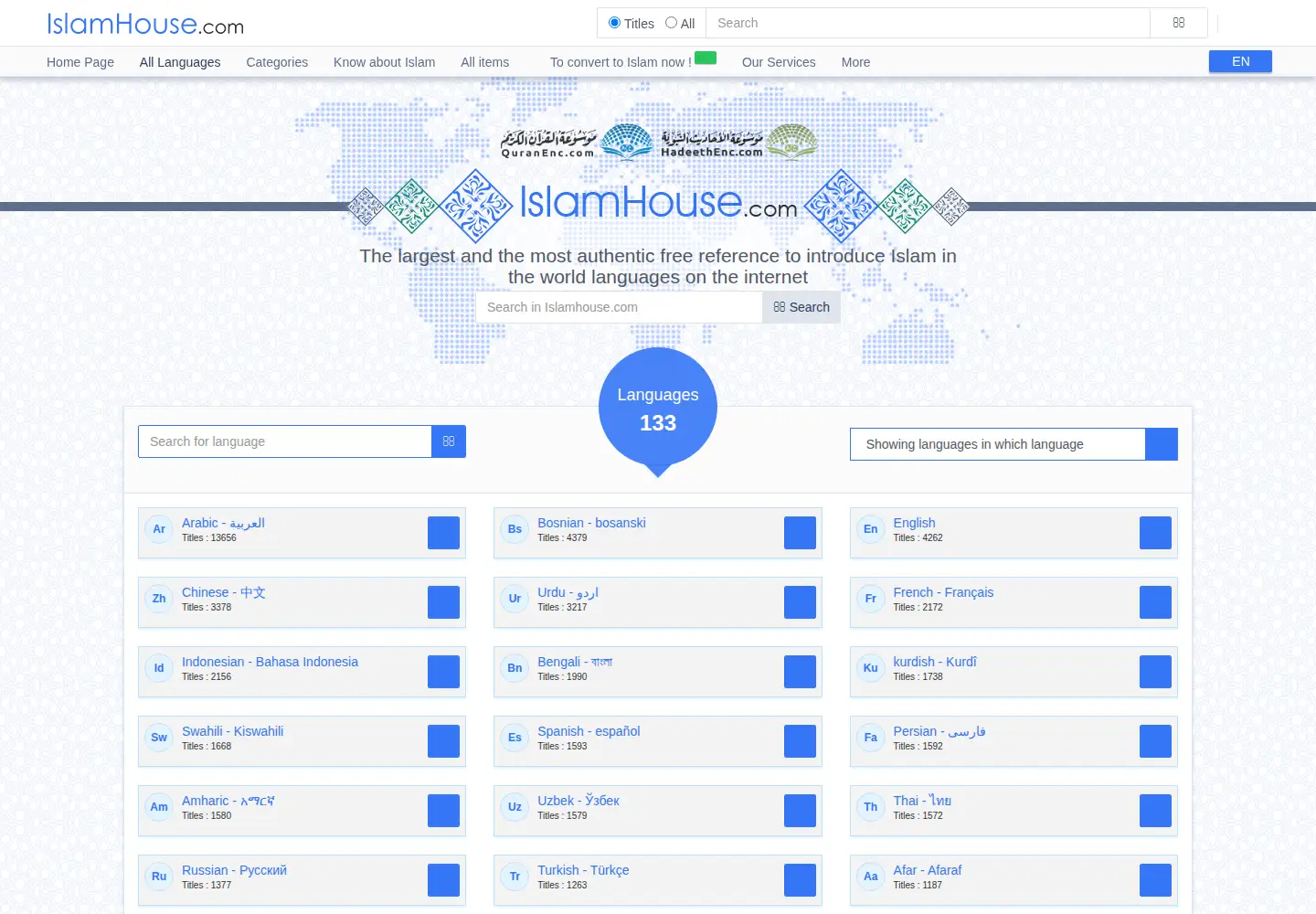 Captured homepage of islamhouse.com in the current scan