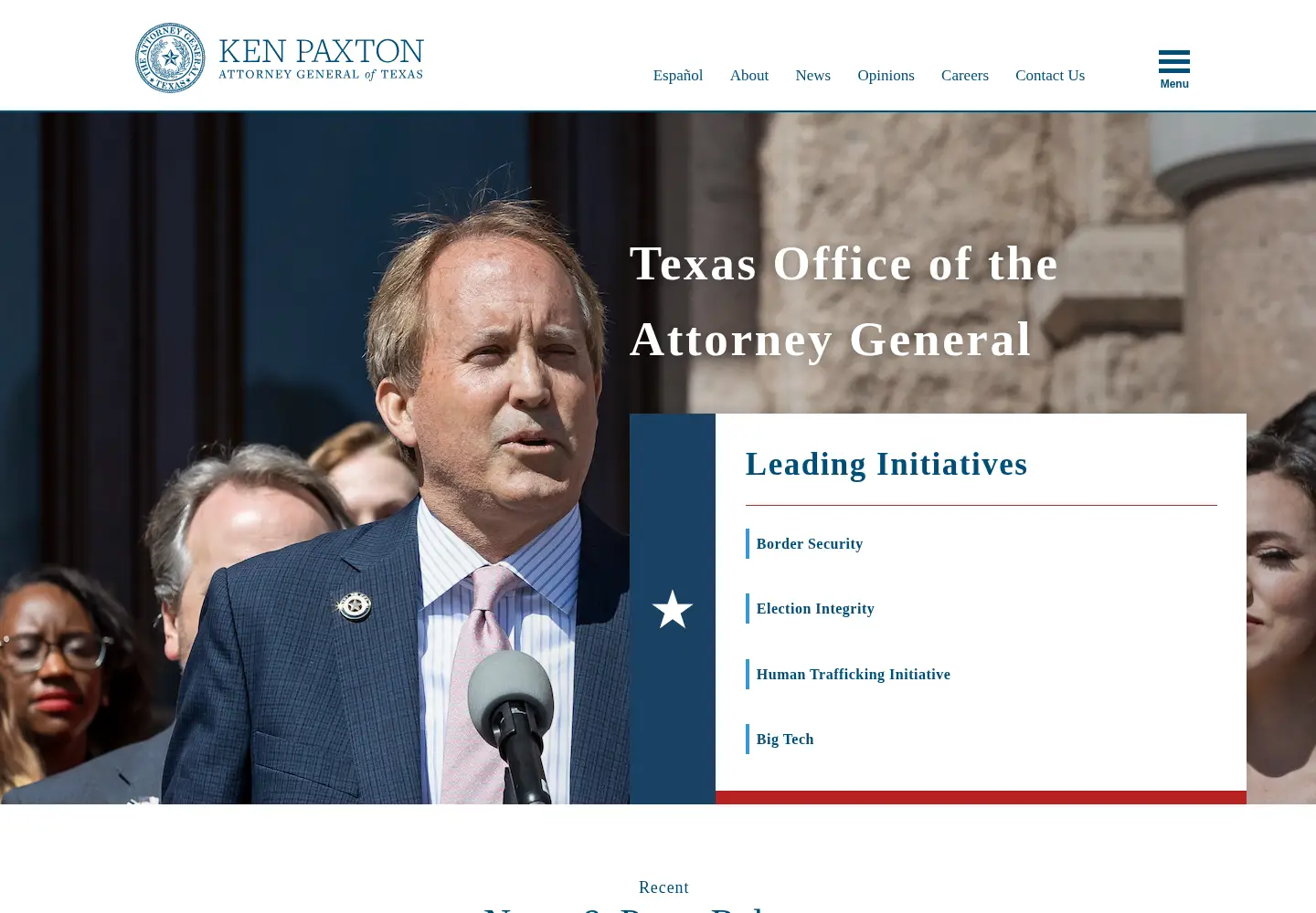Screenshot of texasattorneygeneral.gov