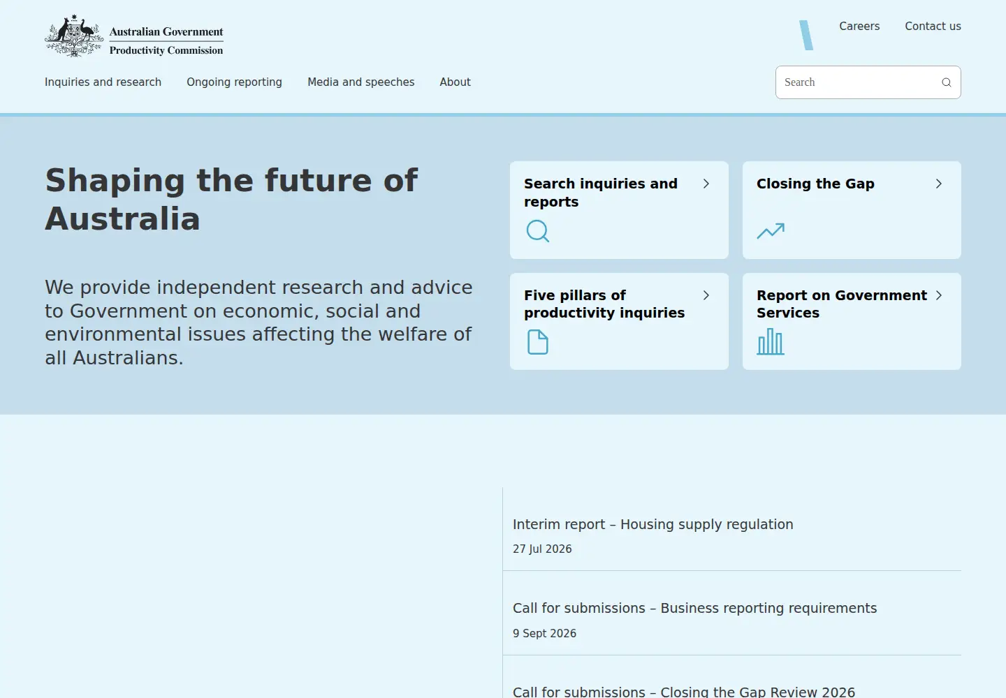Screenshot of pc.gov.au
