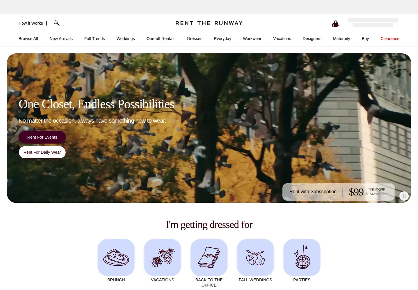 Screenshot of renttherunway.com
