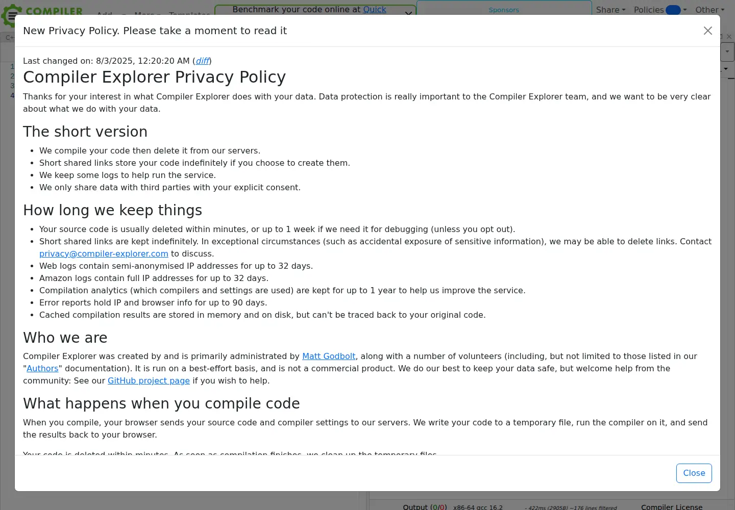 Screenshot of godbolt.org