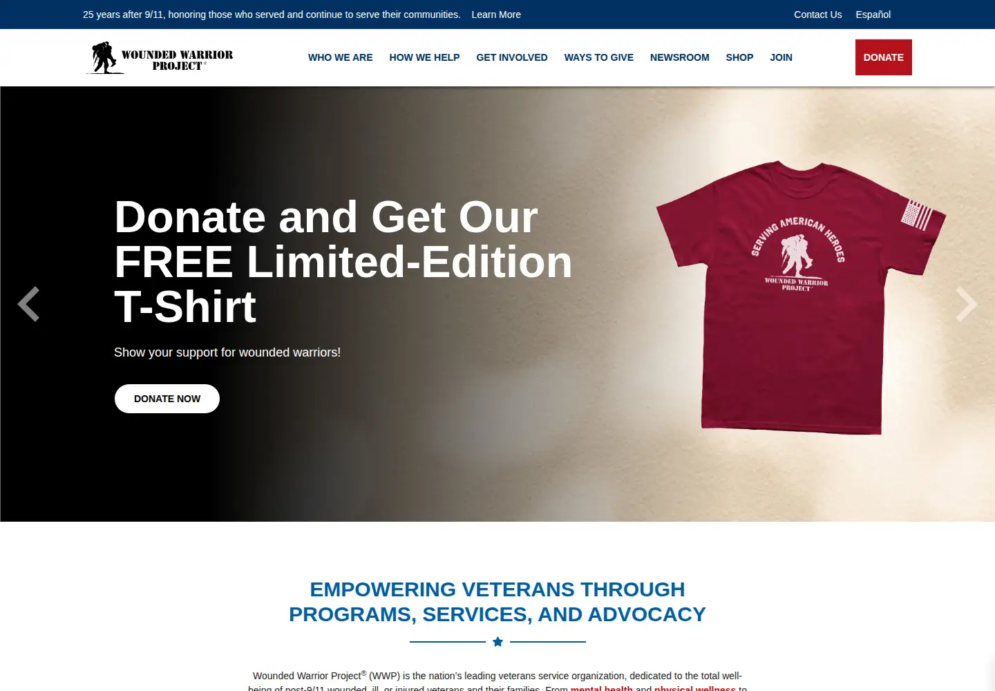 Screenshot of woundedwarriorproject.org