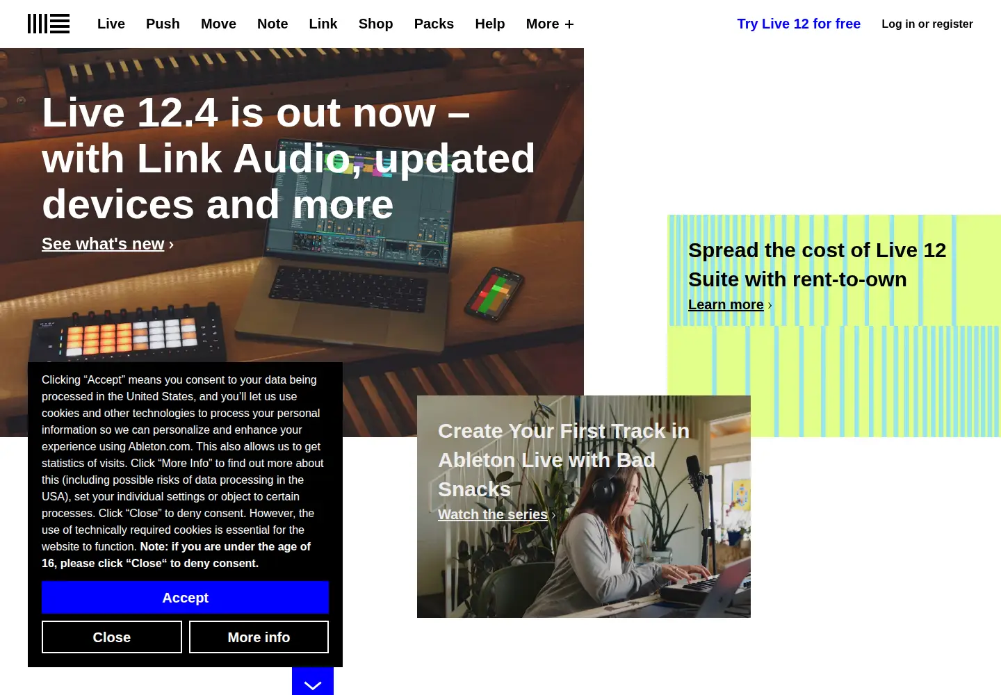 Screenshot of ableton.com