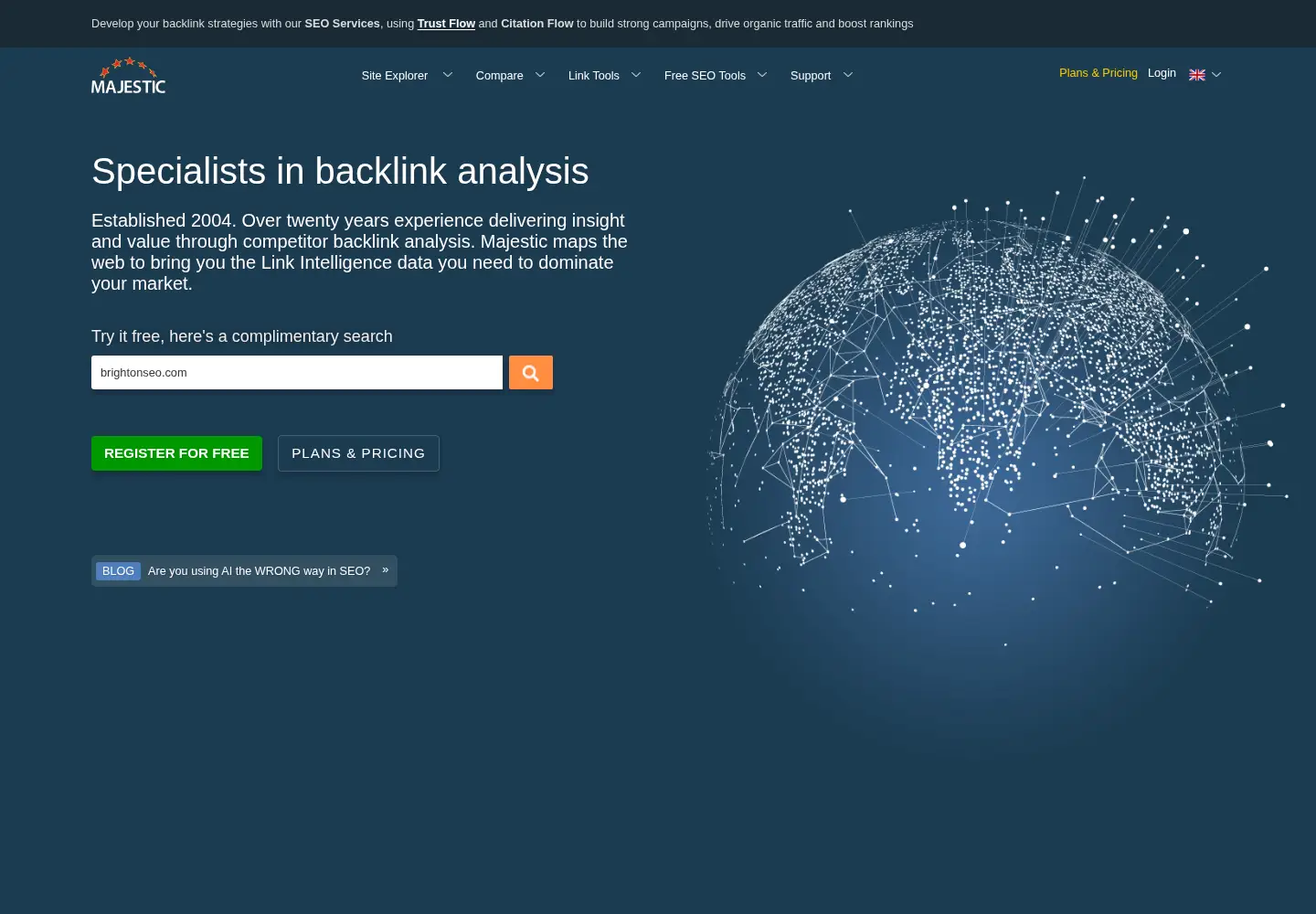 Screenshot of majestic.com