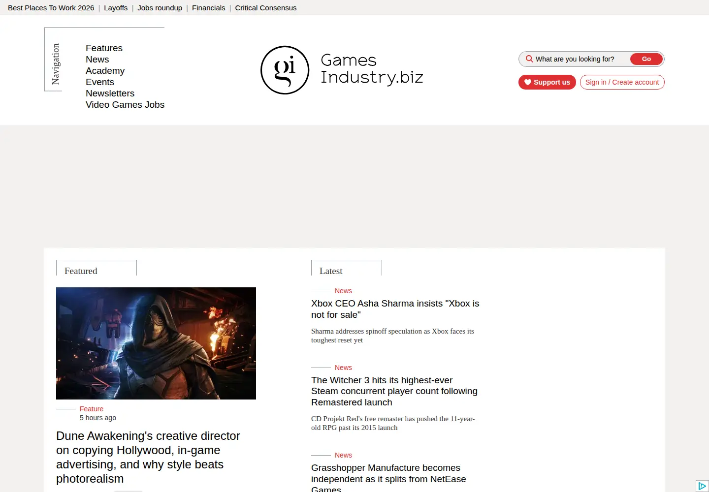 Screenshot of gamesindustry.biz
