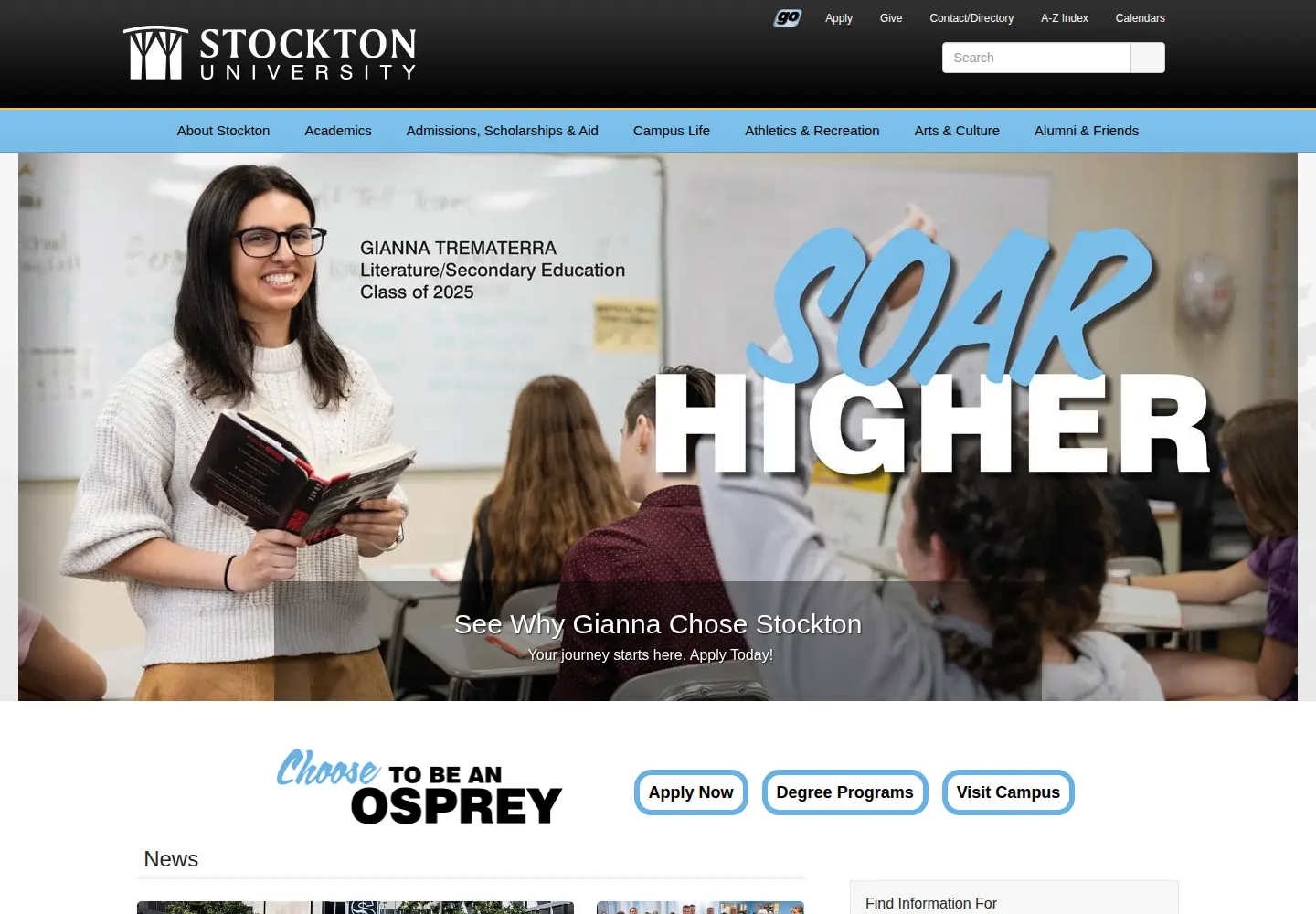 Screenshot of stockton.edu
